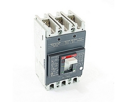 ABB  A1A100TW   3 pole, 100 amps rated at 240V AC and 250V DC, fixed trip point molded case circuit breaker, with a thermal magnetic trip device and 10kA at 240V AC and 5kA at 250V DC interrupt current rating