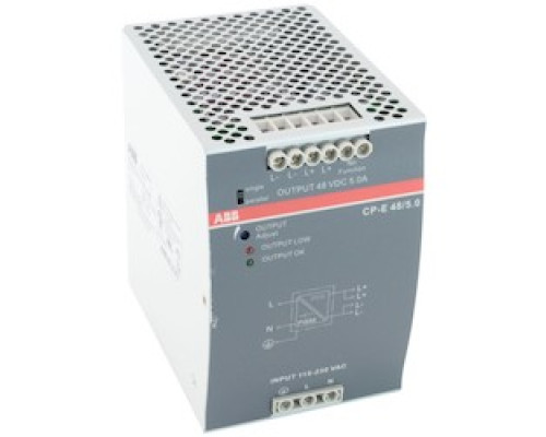 ABB  1SVR427034R2000   Power supply, DIN mount CP-E Range switch mode; 90-132 V AC, 180-264 V AC / 210-375 V DC input, 48 V DC / 5 A output