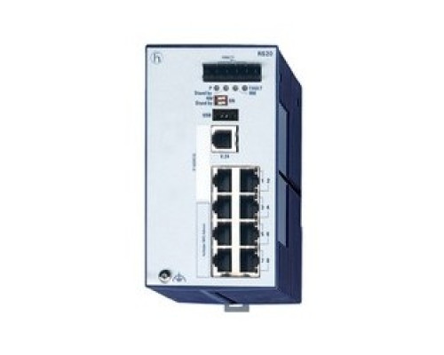 HIRSCHMANN  943434021  RS20-0800   8 port Fast-Ethernet Compact OpenRail Switch, managed, software Layer 2 Enhanced, for DIN rail store-and-forward-switching, fanless; 8 ports in total; 1. uplink: 10/100BASE-TX, RJ45; 2. uplink: 10/100BASE-TX, RJ45;