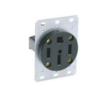LEVITON  279   50 Amp, 125/250 Volt, NEMA 14-50R, 3P, 4W, Flush Mounting Receptacle, Straight Blade, Industrial Grade, Grounding, Side Wired, Steel Strap, Black