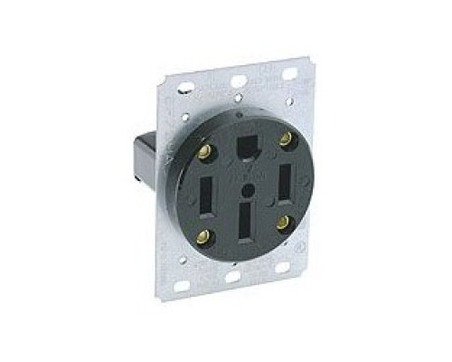 LEVITON  279   50 Amp, 125/250 Volt, NEMA 14-50R, 3P, 4W, Flush Mounting Receptacle, Straight Blade, Industrial Grade, Grounding, Side Wired, Steel Strap, Black