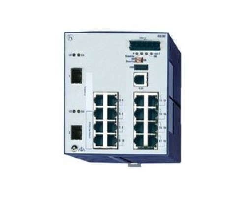 HIRSCHMANN  943434036   Compact OpenRail Gigabit Ethernet Switch; 18 Ports in total, 2 Gigabit Ethernet ports; 1. uplink: Gigabit SFP-Slot; 2. uplink: Gigabit SFP-Slot; 16 x standard 10/100 BASE TX, RJ45