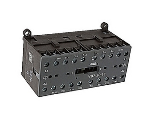 ABB  VB7-30-10-84   16 amp, 3 pole mechanically interlocked and screw terminated miniature contactor with 110-120V AC coil and 2 NO auxiliary contacts