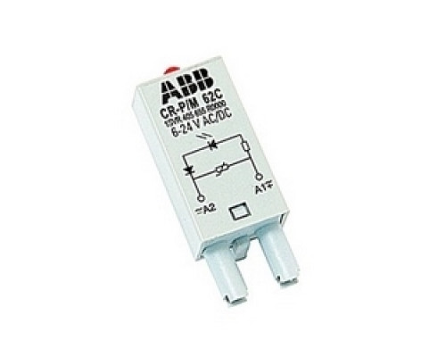 ABB  1SVR405655R0000   Plugin control relay with 6-24V AC/DC rated control supply voltage with varistor and LED overvoltage protection