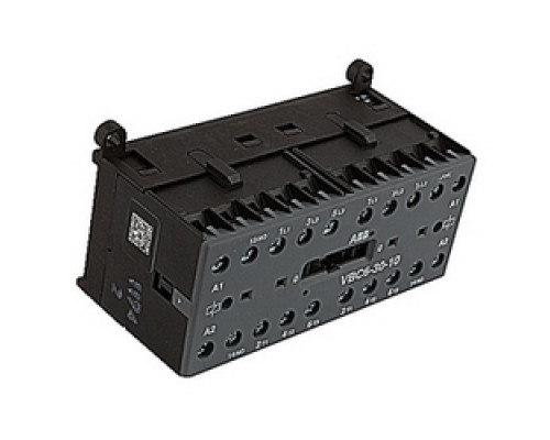 ABB  VBC6-30-10-01   12 amp, 3 pole mechanically interlocked and screw terminated miniature contactor with 24V DC coil and 2 NO auxiliary contacts