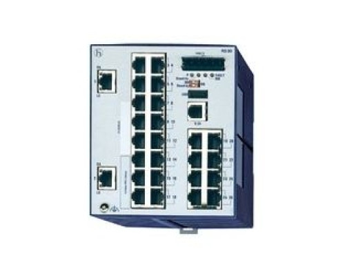 HIRSCHMANN  943434037   Compact OpenRail Gigabit Ethernet Switch; 26 Ports in total, 2 Gigabit Ethernet ports; 1. uplink: 10/100/1000BASE-TX, RJ45; 2. uplink: 10/100/1000BASE-TX, RJ45; 24 x standard 10/100 BASE TX, RJ45