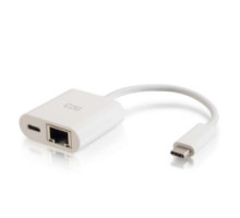 C2G  CG29748  CG29748                 USB-C to Ethernet Adapter, USB-C Male to USB-C Female/RJ45 Female Connector, White, With 3-Port USB Hub