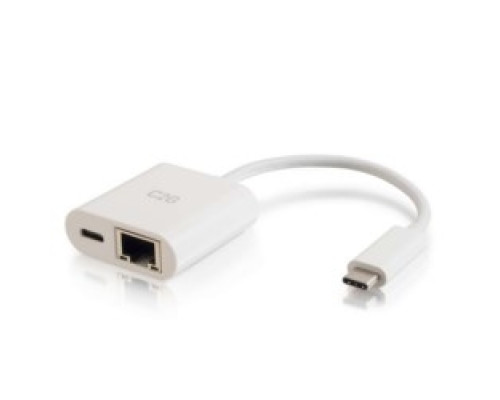 C2G  CG29748  CG29748                 USB-C to Ethernet Adapter, USB-C Male to USB-C Female/RJ45 Female Connector, White, With 3-Port USB Hub