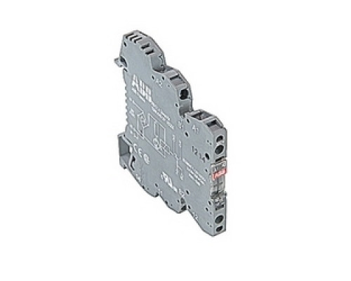 ABB  1SNA645001R0300   R600, 6 mm wide, 24V AC/DC interface relay module with screw clamp connections and a 0.01-6 amp rated SPDT relay output with LED indicator