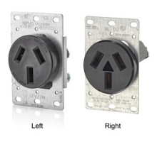 LEVITON  5206-S00   New Shallow Design Single Receptacle, 3 Pole-3 Wire, Grounding, Flush Mounted, 50A-125/250V, Industrial Grade, Black, NEMA 10-50R.