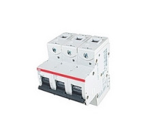 ABB  S803S-C10   3 pole, 10 amps rated at 690 V AC, IEC series high performance circuit breaker with thermal-magnetic trip device, C trip curve, and 50kA interrupt current rating