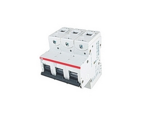 ABB  S803S-C10   3 pole, 10 amps rated at 690 V AC, IEC series high performance circuit breaker with thermal-magnetic trip device, C trip curve, and 50kA interrupt current rating