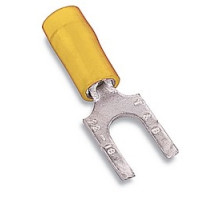 THOMAS & BETTS  TV10-14F-XV   Insulated Vinyl Fork Terminal for Wire Range 12-10 Stud Size 1/4, Yellow, Canister