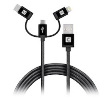 COMPREHENSIVE CONNECTIVITY USBA-LCB-3ST         3-in-1 Mobile Charging Cable 3ft Black USB2.0 A to Lightning, USB-C, and Micro USB
