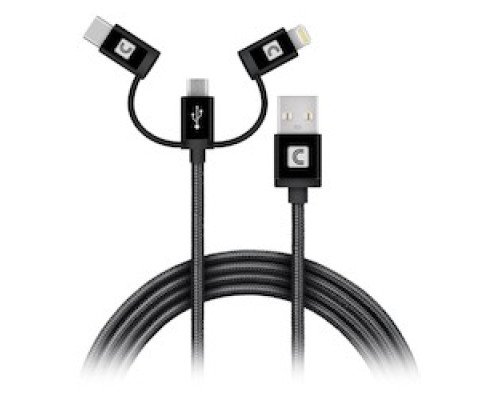 COMPREHENSIVE CONNECTIVITY USBA-LCB-3ST         3-in-1 Mobile Charging Cable 3ft Black USB2.0 A to Lightning, USB-C, and Micro USB
