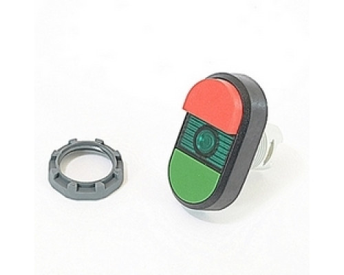 ABB  MPD12-11G   Modular green and red illuminated double pushbutton with no markings, green indicator light and 22mm mounting