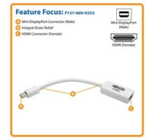 TRIPP LITE P137-06N-H2V2         Keyspan Mini DisplayPort 1.2 to HDMI 2.0 Active Adapter/Video Converter M/F , 4K x 2K @ 60Hz, HDMI 2.0, HDCP 2.2, 6 in.