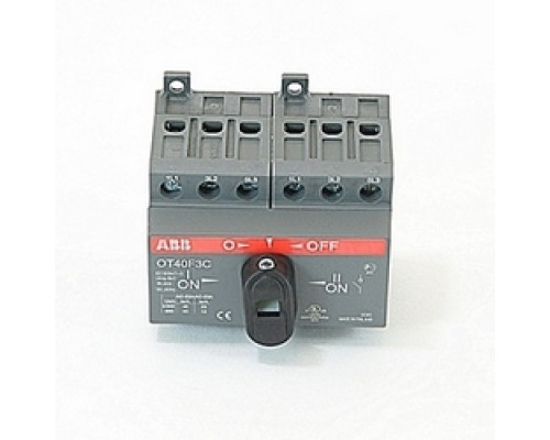 ABB  OT40F3C   3 pole, 40 amps rated at 600 V AC, UL 508, double throw open non-fusible disconnect switch