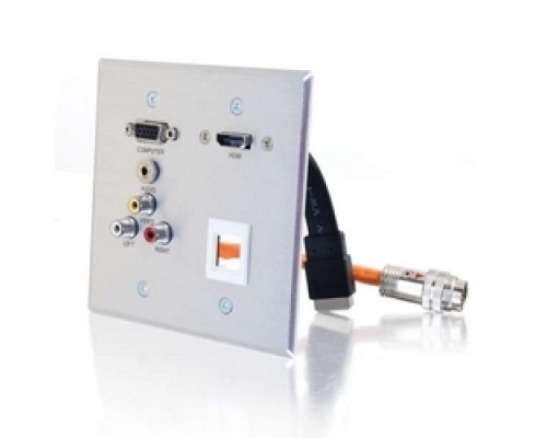C2G  CG60116  CG60116                 Multi-Format Wallplate, 2-Gang, HDMI Female/VGA Female/3.5 MM Stereo Female/RCA Composite Video Female/Stereo Audio Female to HDMI Female/RapidRun 15-Pin Male, Aluminum