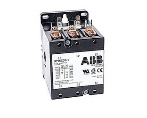 ABB  DP75C3P-1   3 pole, 75 amp, non-reversing, definite purpose contactor, 120V AC coil, industry standard mounting plate