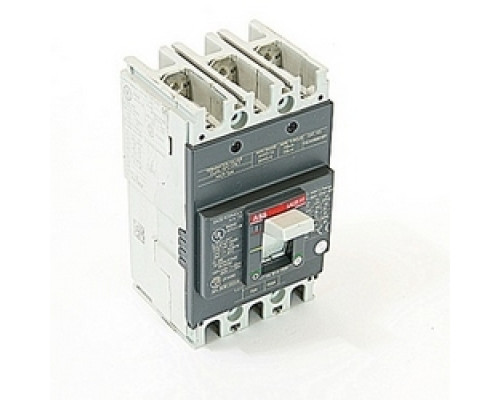 ABB  A1N070TW   3 pole, 70 amps rated at 240V AC and 250V DC, fixed trip point molded case circuit breaker, with a thermal magnetic trip device and 25kA at 240V AC and 10kA at 250V DC interrupt current rating