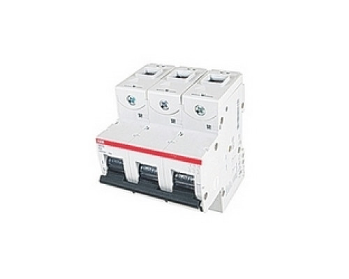 ABB  S803S-K63   3 pole, 63 amps rated at 690 V AC, IEC series high performance circuit breaker with thermal-magnetic trip device, K trip curve, and 50kA interrupt current rating