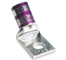 THOMAS & BETTS  54107UFWC.65                 Copper One-Hole Lug, 45 Degree Bend Standard Barrel, Peep Hole, Max 35kV, Wire Size #2 AWG, 1/4 in Bolt Size, Tin Plated, 0.65 in Wrench Clearance, Die Code 33, Brown