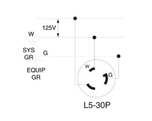 LEVITON  2611                 30 Amp, 125 Volt, NEMA L5-30P, 2P, 3W, Locking Plug, Industrial Grade, Grounding - Black/White