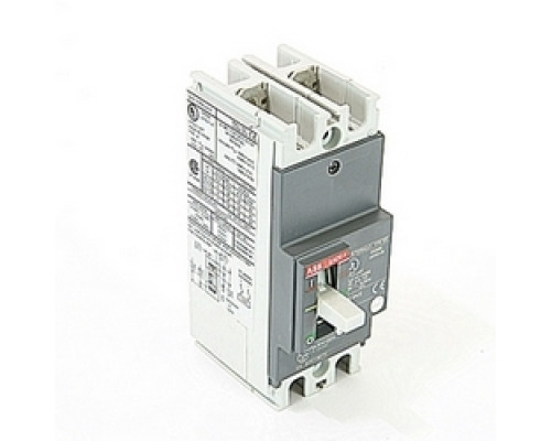 ABB  A1N100TW-2   2 pole, 100 amps rated at 240V AC and 250V DC, fixed trip point molded case circuit breaker, with a thermal magnetic trip device and 25kA at 240V AC and 10kA at 250V DC interrupt current rating