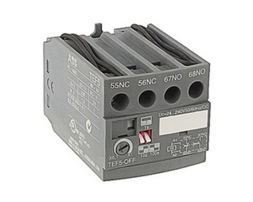 ABB  TEF5-OFF   4 pole OFF-delay electronic timer with 24-240V control circuit voltage and 1 NO and 1 NC auxiliary contacts for A/E/L9 - A/E/L40, A/E/F45 - A/EF75 contactors