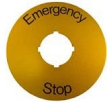 ABB  SK615546-2   Emergency stop legend plate, black text on a yellow aluminum plate