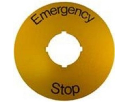 ABB  SK615546-2   Emergency stop legend plate, black text on a yellow aluminum plate