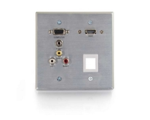 C2G  60134  CG60134                 Wallplate Transmitter, 2-Gang, HDMI Female/VGA Female/3.5 MM Stereo Female/RCA Composite Video Female/Stereo Audio Female to RapidRun Optical Female/15-Pin Male, Aluminum