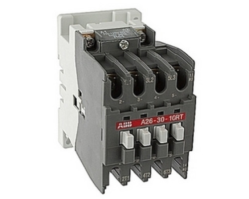 ABB  A263010RT-84   40 amp AC controlled 3 pole ring tongue contactor with a 110-120V AC coil and 1 NO auxiliary contact