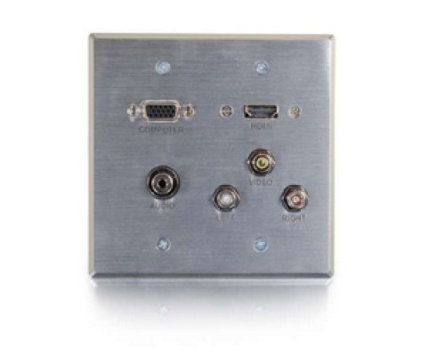 C2G  CG60137  CG60137                 Wallplate Transmitter, 2-Gang, HDMI Female/VGA Female/3.5 MM Stereo Female/RCA Composite Video Female/Stereo Female to RapidRun Optical Female/15-Pin Male/Stereo Female, Aluminum