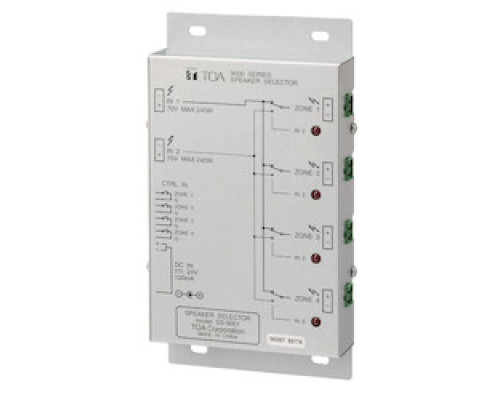 TOA ELECTRONICS INC  SS-9001PS                 Speaker Selector, 4-Zone, 24 Volt DC 200 Milliampere Power Supply, 120 Milliampere, 240 Watt, 112 MM Width x 30 MM Depth x 197 MM Height, Surface Treated Steel Plate