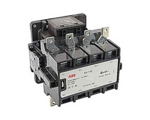 ABB  EK110C4P-1L   4 pole, 200 amp, across the line contactor with 120 V AC coil and 1 NO and 1 NC auxiliary contacts