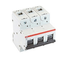 ABB  S803S-C63   3 pole, 63 amps rated at 690 V AC, IEC series high performance circuit breaker with thermal-magnetic trip device, C trip curve, and 50kA interrupt current rating