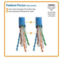 TRIPP LITE  N223-01K-BL   Cat6a 10G Bulk UnShielded Solid-Core PVC CMR Cable, Blue, 1000 ft.
