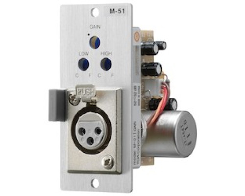 TOA ELECTRONICS INC  M-51F                 Amplifier Microphone Input Module, Female XLR Connector, 24 Volt DC, 27 Milliampere, 600 Ohm, 25 Hertz to 20 Kilohertz, -60 dB, 1.38