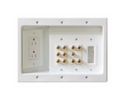 ON-Q/LEGRAND HT2103WHV1         Home Theater Connection Kit, Includes 1 Recessed Bracket with Cable Access Strap, 1 1-Gang Wall Box, 1 125 Volt AC 15 Ampere Decorator Receptacle, 1 Wallplate