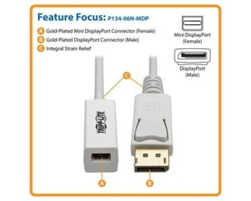 TRIPP LITE P134-06N-MDP         DisplayPort to Mini DisplayPort Cable Adapter, 3840 x 2160 4K x 2K @ 60Hz M/F , 6 in.