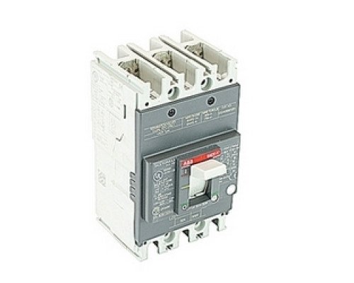 ABB  A1A050TW   3 pole, 50 amps rated at 240V AC and 250V DC, fixed trip point molded case circuit breaker, with a thermal magnetic trip device and 10kA at 240V AC and 5kA at 250V DC interrupt current rating