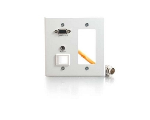 C2G  CG60057  CG60057                 Multi-Format Wallplate, Keystone, 2-Gang, Integrated VGA Female/3.5 MM Stereo Female to RapidRun 15-Pin Male Connector, White