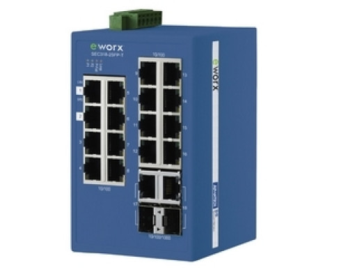 ADVANTECH SEC318-2SFP-T  18-Port Lite-Managed Industrial Ethernet Switch, 16-port 10/100Mbps + 2-port GbE Combo SFP or Copper , eWorx, IEEE 802.1p QoS, Temp -40 to 75C