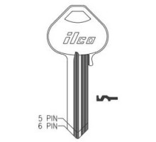 KABA ILCO CORP  A1011M NP A14                 Cylinder Lock Key Blank, 6-Pin, Master, Brass, Nickel Plated, 14 Price Group, For Corbin/Russwin