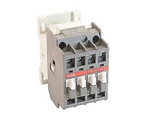 ABB  A16-30-01-80   3 pole, 30 amp, non-reversing across the line contactor with 230-240V AC coil and 1 NC auxiliary contact