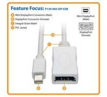 TRIPP LITE P139-003-DP-V2B         Keyspan Mini DisplayPort 1.2a to DisplayPort Cable Adapter and Video Converter, 4K x 2K/3840 x 2160 M/F @ 60 Hz, HDCP 2.2, 3 ft.