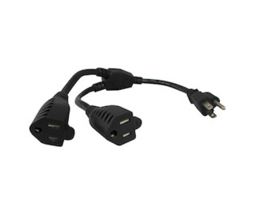 COMPREHENSIVE CONNECTIVITY  CPWR-ADPT2                 Universal AC Power Splitter Extension, NEMA 5-15P to 2 NEMA 5-15R 16/3 SJT, Black 1ft.