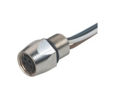 HIRSCHMANN  933382100   ELKE 4408 V FM 8 05; Front-mounting Appliance Socket with stranded wire, screw locking, M8 x 0.5 mounting thread, metal casing, O-ring included, 4 contacts, female, cable length: 0.5m, cable material: PVC